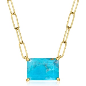 image:imageRossSimons Turquoise Paper Clip Link Necklace in 18kt Gold Over Sterling 18 inches