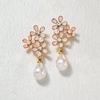 image:imageRossSimons 14kt Yellow GoldPlated and Pink Enamel Flower Earrings With Simulated Gemstones and Pearls