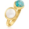 image:imageRossSimons 758mm Cultured Pearl and Turquoise Toi Et Moi Ring in 18kt Gold Over Sterling