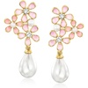 image:imageRossSimons 14kt Yellow GoldPlated and Pink Enamel Flower Earrings With Simulated Gemstones and Pearls
