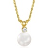 image:imageRossSimons 775mm Cultured Akoya Pearl Pendant Necklace With Single Diamond in 14kt Yellow Gold18 Inches