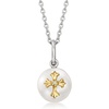 image:imageRossSimons 859mm Cultured Pearl Cross Pendant Necklace With Single Diamond in 14kt Yellow Gold and Sterling Silver 18 inches