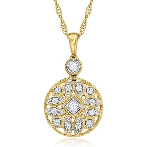 image:imageRossSimons 025 ct tw Diamond Openwork Circle Pendant Necklace in 18kt Gold Over SterlingDiamond