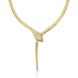 image:imageRossSimons 033 ct tw Diamond Snake YNecklace With Emerald Eyes in 18kt Gold Over SterlingEmerald