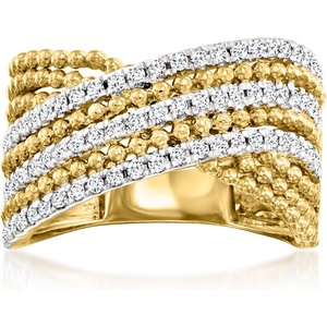 image:imageRossSimons 050 ct tw Diamond Beaded Crisscross Ring in 18kt Gold Over SterlingDiamond