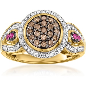 image:imageRossSimons 060 ct tw Brown White and Red Diamond Ring in 18kt Gold Over Sterlingdiamondcolored