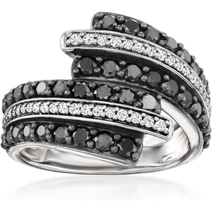 image:imageRossSimons 150 ct tw Black and White Diamond Bypass Ring in Sterling Silverdiamondcolored