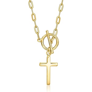 image:imageRossSimons 18kt Gold Over Sterling Cross Paper Clip Link Necklace 16 inches