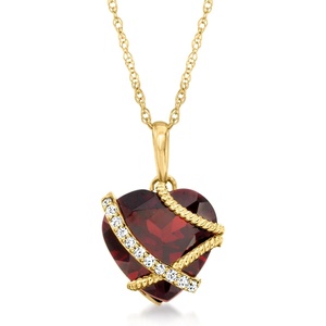 image:imageRossSimons 360 Carat Garnet Heart Pendant Necklace With Diamonds in 14kt Yellow GoldGarnet