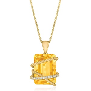 image:imageRossSimons 550 Carat Citrine and 11 ct tw Diamond Pendant Necklace in 14kt Yellow GoldCitrine