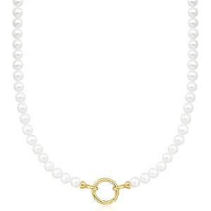 image:imageRossSimons 56mm Cultured Pearl CharmCompatible Necklace in 18kt Gold Over Sterling180 Inches