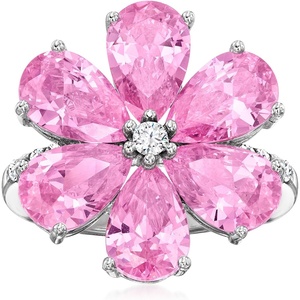 image:imageRossSimons 600 ct tw Simulated Pink Sapphire Flower Ring With 20 ct tw Czs in Sterling SilverSapphire