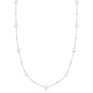 image:imageRossSimons 6575mm Cultured Pearl and 30 ct tw Diamond Station Necklace in 14kt White Gold20 Inches