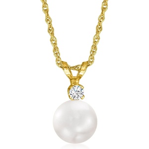 image:imageRossSimons 775mm Cultured Akoya Pearl Pendant Necklace With Single Diamond in 14kt Yellow Gold20 Inches