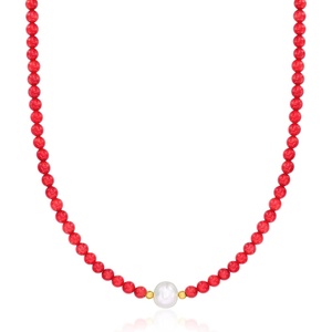 image:imageRossSimons 8595mm Cultured Pearl and 445mm Red Coral Bead Necklace With 18kt Gold Over Sterling20 Inches