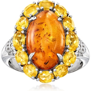 image:imageRossSimons Amber and 230 ct tw Citrine Ring With White Zircons in Sterling SilverAmber