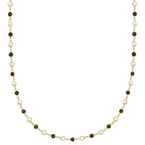 image:imageRossSimons BezelSet Onyx and 4mm Cultured Pearl Necklace in 18kt Gold Over Sterling18 Inches