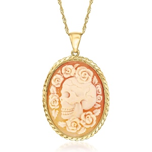 image:imageRossSimons Italian Orange Shell Floral Skull Cameo Pendant Necklace in 18kt Gold Over Sterling