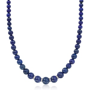 image:imageRossSimons Lapis Bead Necklace With 24 ct tw Diamonds in Sterling Silver 18 inches