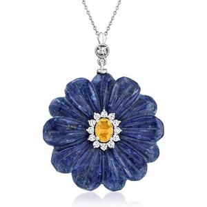 image:imageRossSimons Lapis and 90 Carat Citrine Flower Pendant Necklace With 60 ct tw White Topaz in Sterling Silver 18 inches