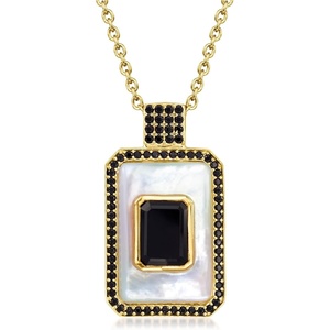 image:imageRossSimons MotherOfPearl and Onyx Pendant Necklace With 70 ct tw Black Spinel in 18kt Gold Over Sterling 18 inches