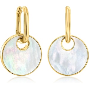 image:imageRossSimons MotherOfPearl and Onyx Reversible Hoop Drop Earrings in 18kt Gold Over Sterling