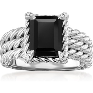 image:imageRossSimons Onyx 3Row Ring With White Topaz in Sterling SilverOnyx