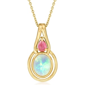 image:imageRossSimons Opal and 50 ct tw Pink Tourmaline Pendant Necklace in 18kt Gold Over Sterling 18 inches