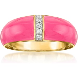 image:imageRossSimons Pink Enamel Dome Ring With Diamonds in 18kt Gold Over SterlingDiamond