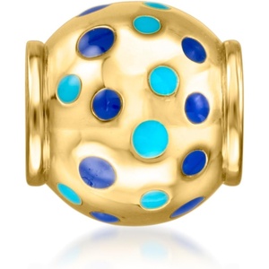 image:imageRossSimons Tonal Blue Enamel Dotted Bead Charm in 18kt Gold Over Sterling