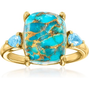 image:imageRossSimons Turquoise and 30 ct tw Swiss Blue Topaz Ring in 18kt Gold Over SterlingCreated Turquoise
