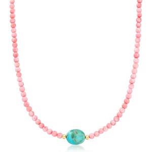 image:imageRossSimons Turquoise and Pink Coral Bead Necklace With 18kt Gold Over SterlingCoral