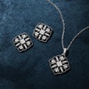 image:imageRossSimons 025 ct tw Diamond Jewelry Set Geometric Floral Pendant Necklace and Earrings in Sterling SilverDiamond