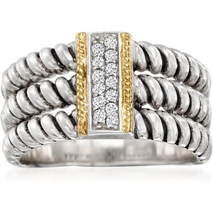 image:imageRossSimons 010 ct tw CZ 3Row Ring in Sterling Silver and 14kt Yellow GoldCubic Zirconia