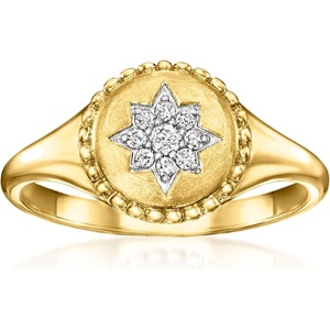 image:imageRossSimons 010 ct tw Diamond Star Signet Ring in 18kt Gold Over SterlingDiamond