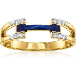 image:imageRossSimons 010 ct tw Diamond and Blue Enamel Ring in 18kt Gold Over SterlingDiamond