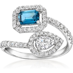 image:imageRossSimons 050 Carat London Blue Topaz and 73 ct tw LabGrown Diamond Bypass Ring in Sterling SilverDiamond