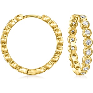 image:imageRossSimons 060 ct tw BezelSet CZ Hoop Earrings in 18kt Gold Over Sterling