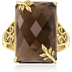 image:imageRossSimons 1200 Carat Smoky Quartz Leaf Ring in 18kt Gold Over SterlingQuartz