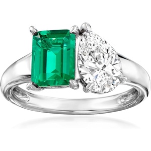 image:imageRossSimons 170 Carat Simulated Emerald and 100 Carat CZ Toi Et Moi Ring in Sterling SilverEmerald