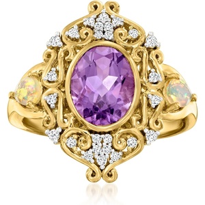 image:imageRossSimons 180 Carat Amethyst and 20 ct tw White Zircon Ring With Opals in 18kt Gold Over SterlingAmethyst