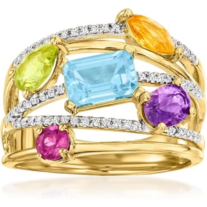 image:imageRossSimons 180 ct tw MultiGemstone Highway Ring With 16 ct tw Diamonds in 18kt Gold Over SterlingAmethyst