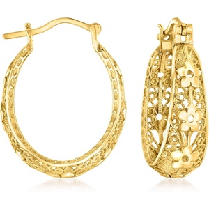 image:imageRossSimons 18kt Gold Over Sterling Floral Filigree Hoop Earrings