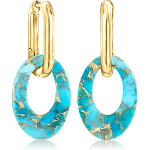 image:imageRossSimons 18kt Gold Over Sterling Hoop Earrings With Removable Oval Turquoise Drops
