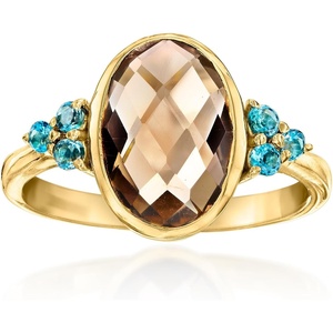 image:imageRossSimons 310 Carat Smoky Quartz Ring With 20 ct tw London Blue Topaz in 18kt Gold Over SterlingQuartz