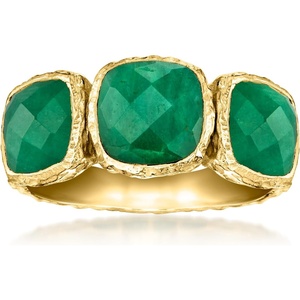 image:imageRossSimons 550 ct tw BezelSet Emerald 3Stone Ring in 18kt Gold Over SterlingEmerald