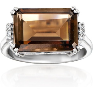image:imageRossSimons 600 Carat Smoky Quartz Ring With White Zircons in Sterling SilverQuartz