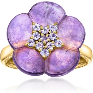 image:imageRossSimons 675 Carat Amethyst Flower Ring With 30 ct tw Tanzanites in 18kt Gold Over SterlingAmethyst