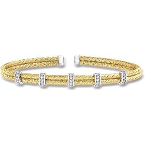 image:imageRossSimons Charles Garnier Mesh 20 ct tw CZ Station 2Row Cuff Bracelet in 2Tone Sterling 75 inches