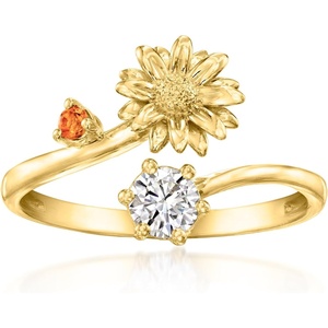 image:imageRossSimons Daisy FlowerApril Birthstone Ring With Single Citrine and 25 Carat LabGrown Diamond in 18kt Gold Over SterlingCitrine